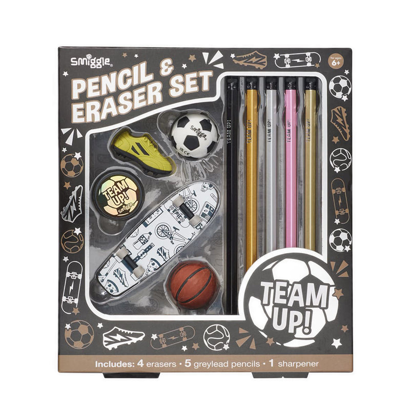 Smiggle Team Up Pencil & Eraser Set - IGL479516BLK