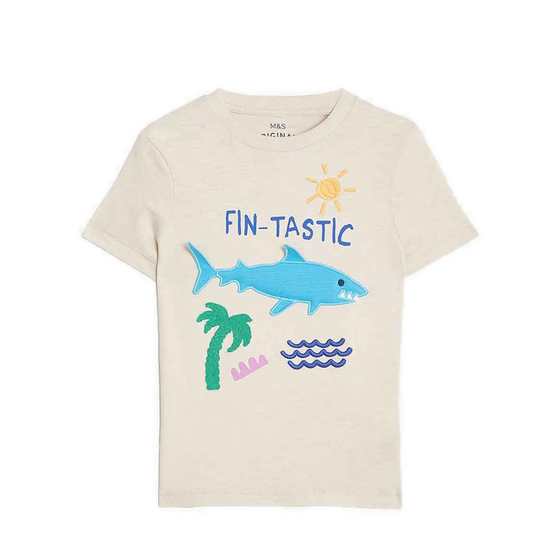 Marks & Spencer Pure Cotton Fin-Tastic Slogan T-Shirt - MSP1323E-T88
