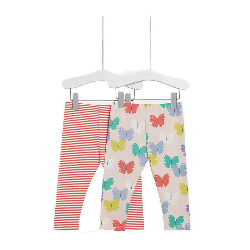 Marks & Spencer 2pk Cotton Rich Butterfly & Striped Leggings - MSP2240B-T78