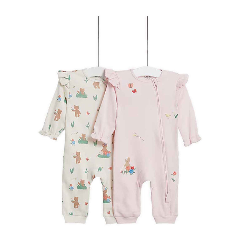 Marks & Spencer 2pk Pure Cotton Teddy Sleepsuits - MSP2401S-T92