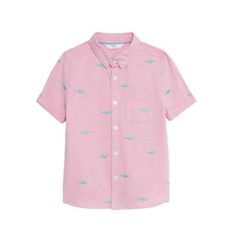 Marks & Spencer Pure Cotton Shark Embroidered Oxford Shirt - MSP4906S-T88