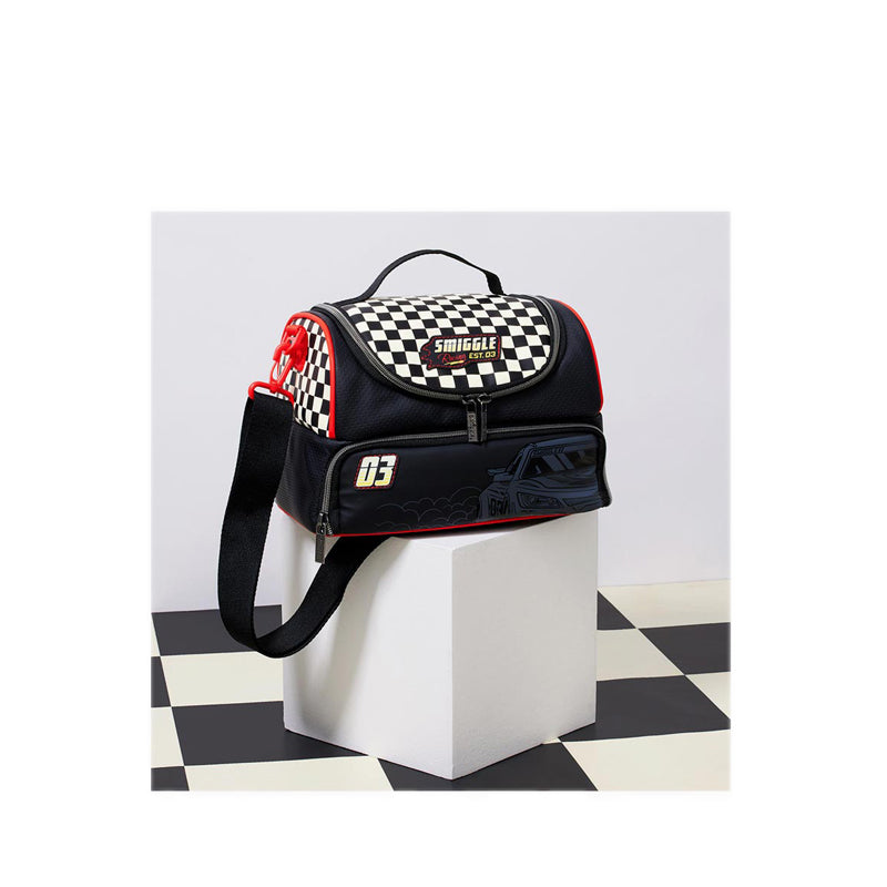 Smiggle Pitstop Dual Compartment Lunchbag with Strap  - IGL459250BLK