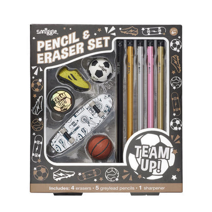 Smiggle Team Up Pencil & Eraser Set - IGL479516BLK