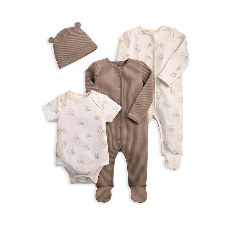 Mamas & Papas Bear Print All In Ones Bodysuit & Hat Set - MPSS18VK3Z