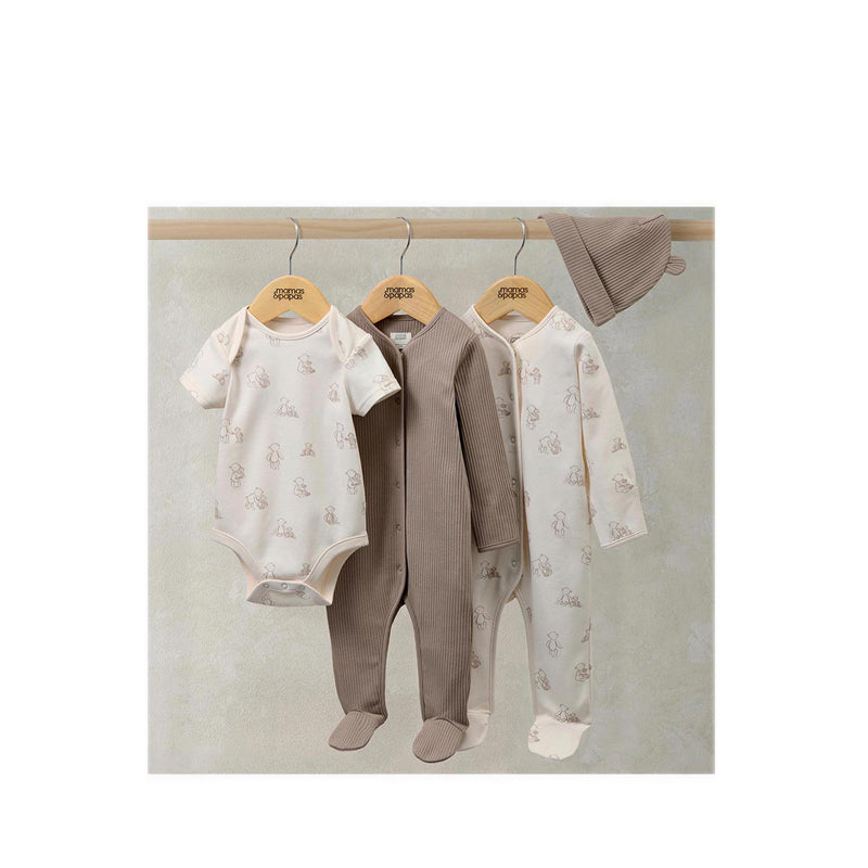Mamas & Papas Bear Print All In Ones Bodysuit & Hat Set - MPSS18VK3Z