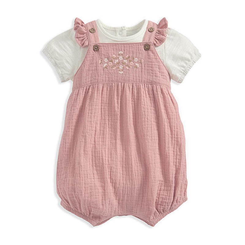 Mamas & Papas Embroidered Dungarees & Bodysuit Set - Pink - MPSS42LG1Q