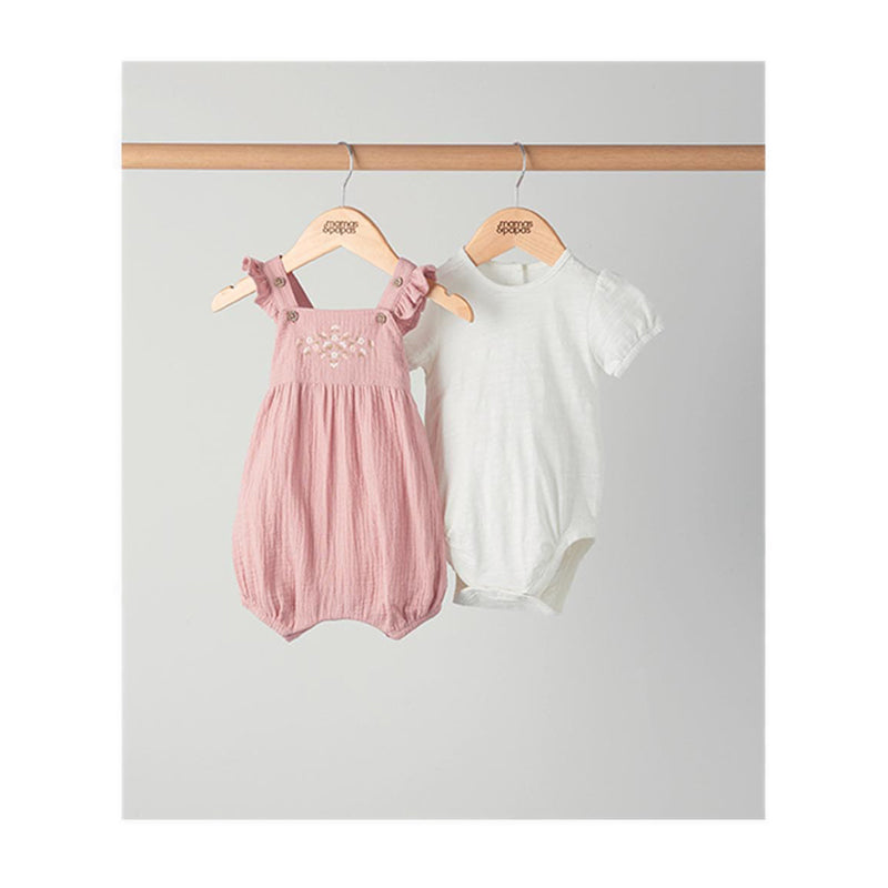 Mamas & Papas Embroidered Dungarees & Bodysuit Set - Pink - MPSS42LG1Q