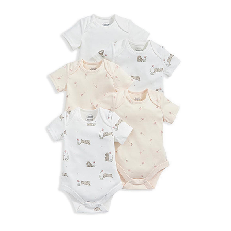 Mamas & Papas Bunny Floral Sleepsuits (Pack of 5) - Pink - MPSS79GG1J