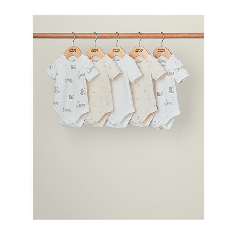 Mamas & Papas Bunny Floral Sleepsuits (Pack of 5) - Pink - MPSS79GG1J