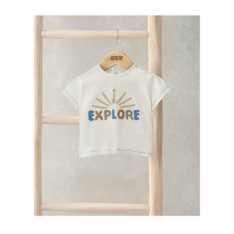 Mamas & Papas Explore T-Shirt - White - MPSS81MH4U