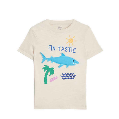 Marks & Spencer Pure Cotton Fin-Tastic Slogan T-Shirt - MSP1323E-T88