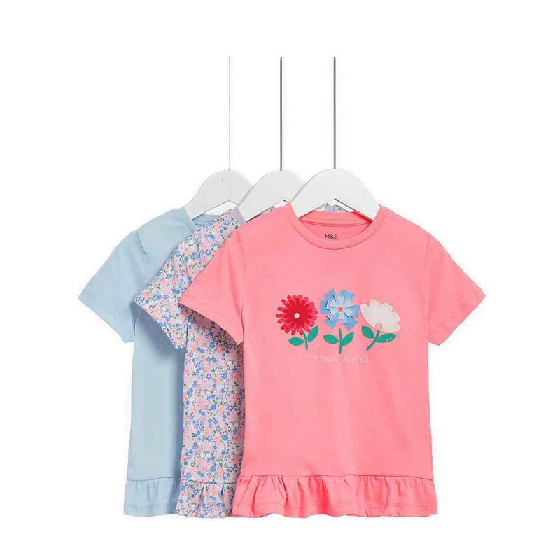 Marks & Spencer 3pk Pure Cotton Floral T-Shirts - MSP2341E-T77