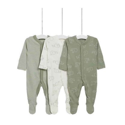 Marks & Spencer 3pk Pure Cotton Whale & Striped Sleepsuits - MSP4526S-T92
